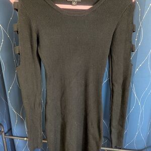by & by Black Ribbed Long-Sleeve Dress with Shoulder Cutouts